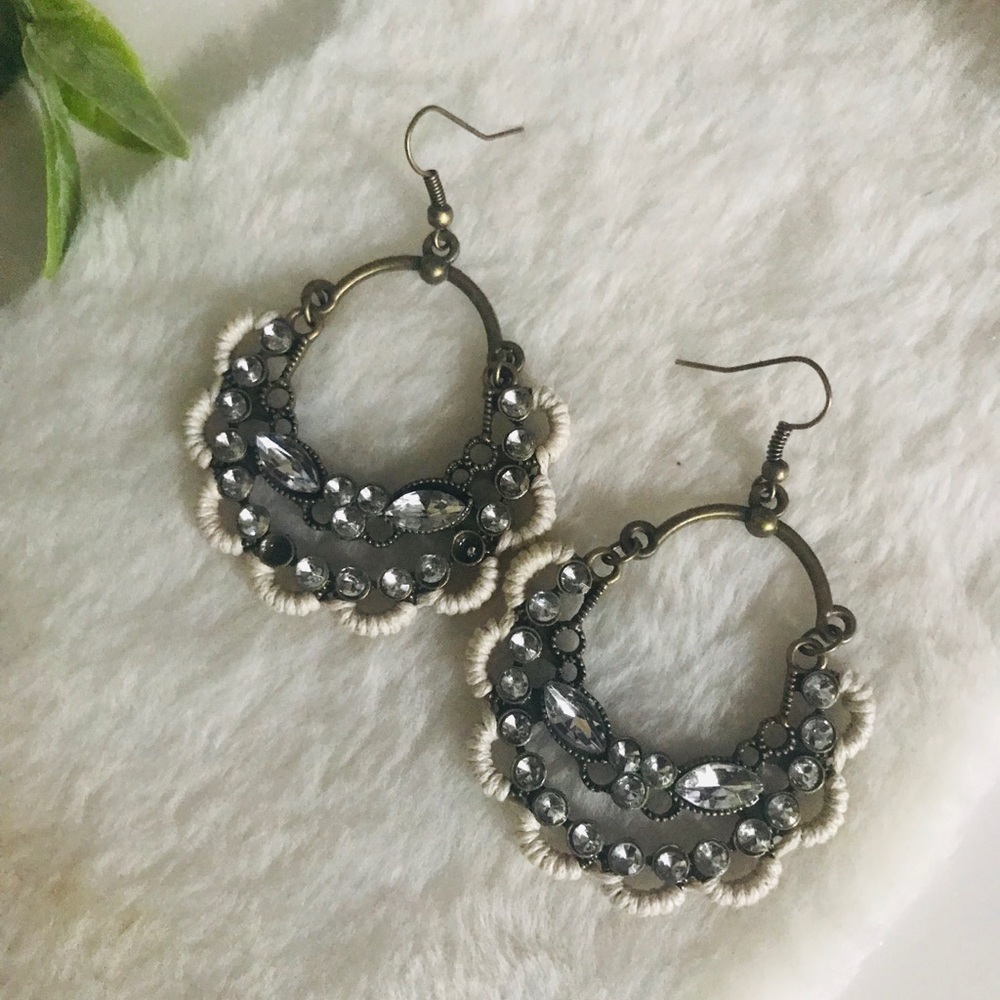 ••3 for $35•• Boho Chic Cream Embroidered Earrings